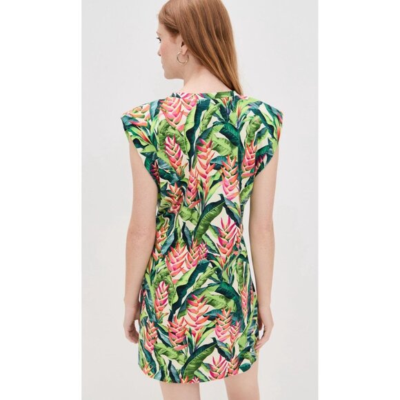 FARM Rio Heli Leaves Pearl T-Shirt Jersey Mini Dress Large Tropical casual - Picture 3 of 11